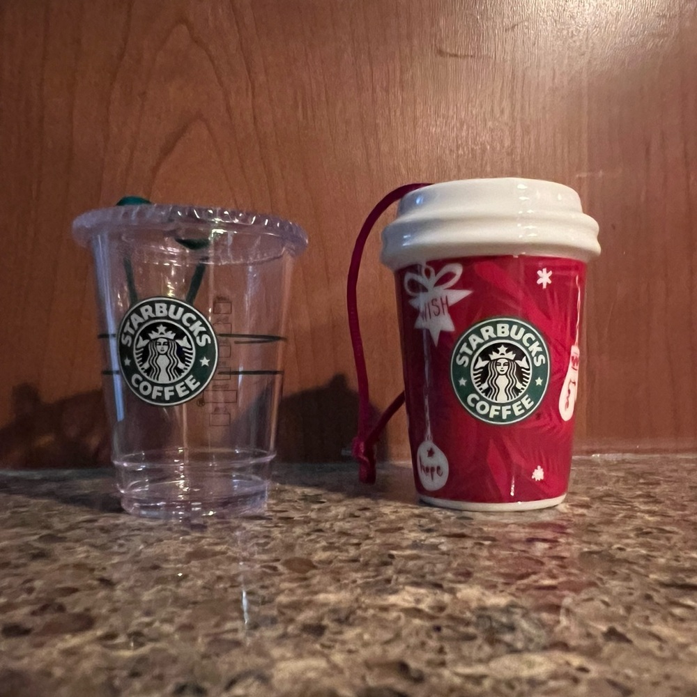 Starbucks Festive Red and Clear Cup Ornaments